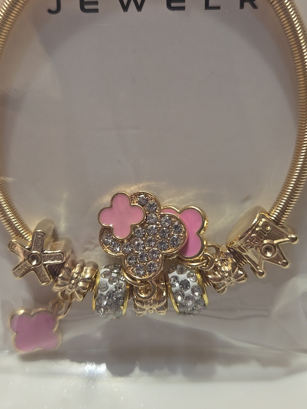 Gold-Tone Bracelet with Pink Enamel & Crystal Charms - Picture 2 of 4